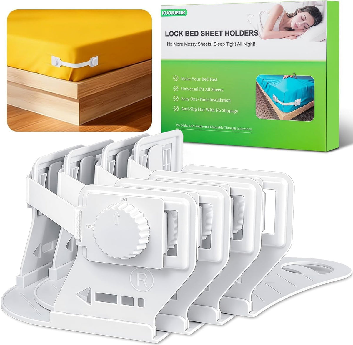 KUODIEOR white lock bed sheet holders 4 piece set